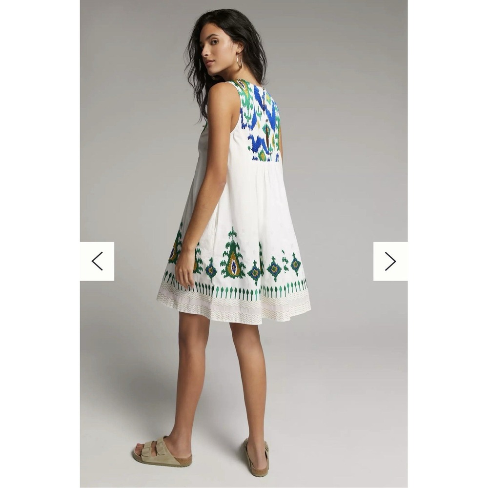 Anthropologie Vivienne Tunic White‎ Lined Dress Embroidered Detail Mini Medium - Picture 3 of 16